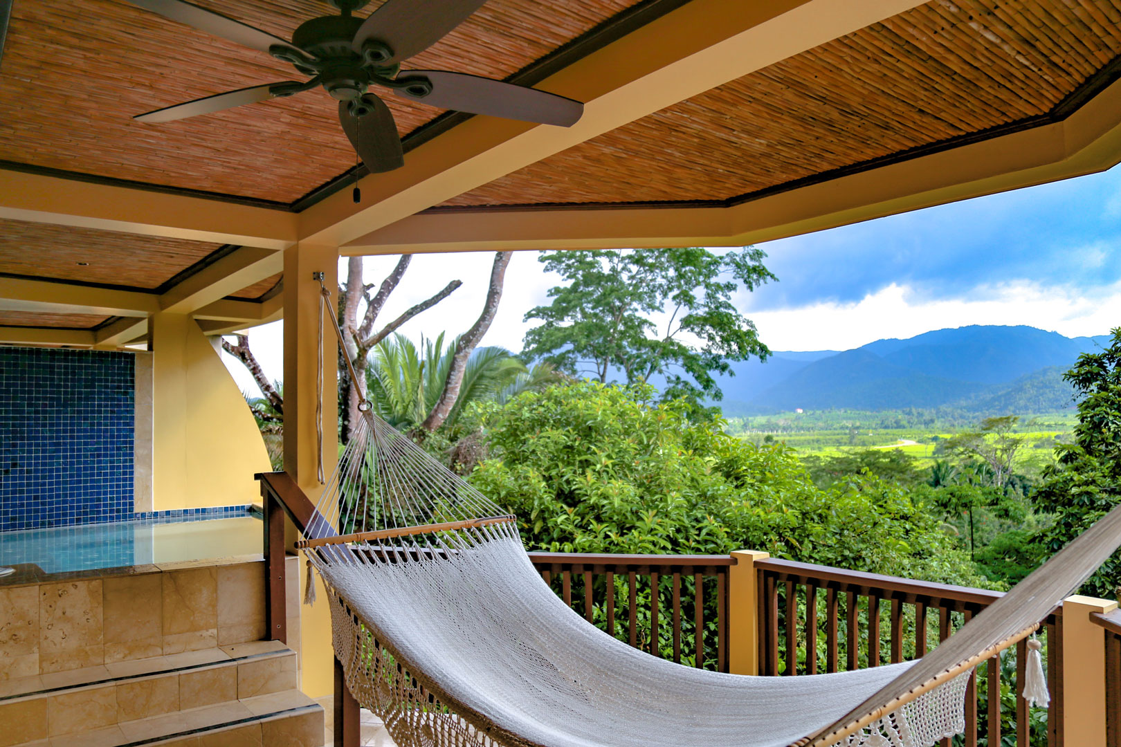The hammock on the private balcony of the Mountain View Suites at The Rainforest Lodge at Sleeping Giant