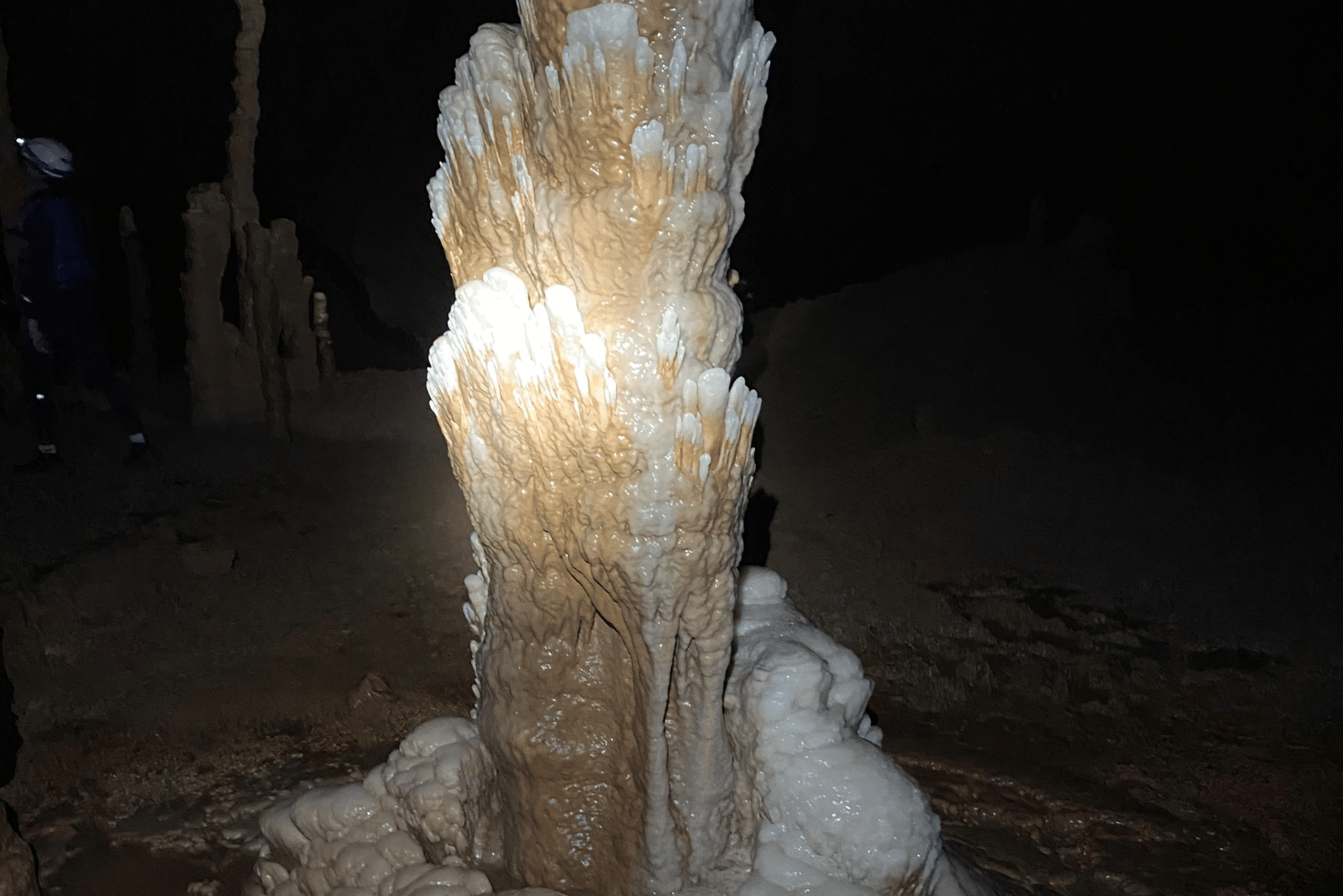 A stalagmite inside the cave of the Sleeping Giant Cave Kayaking Tour