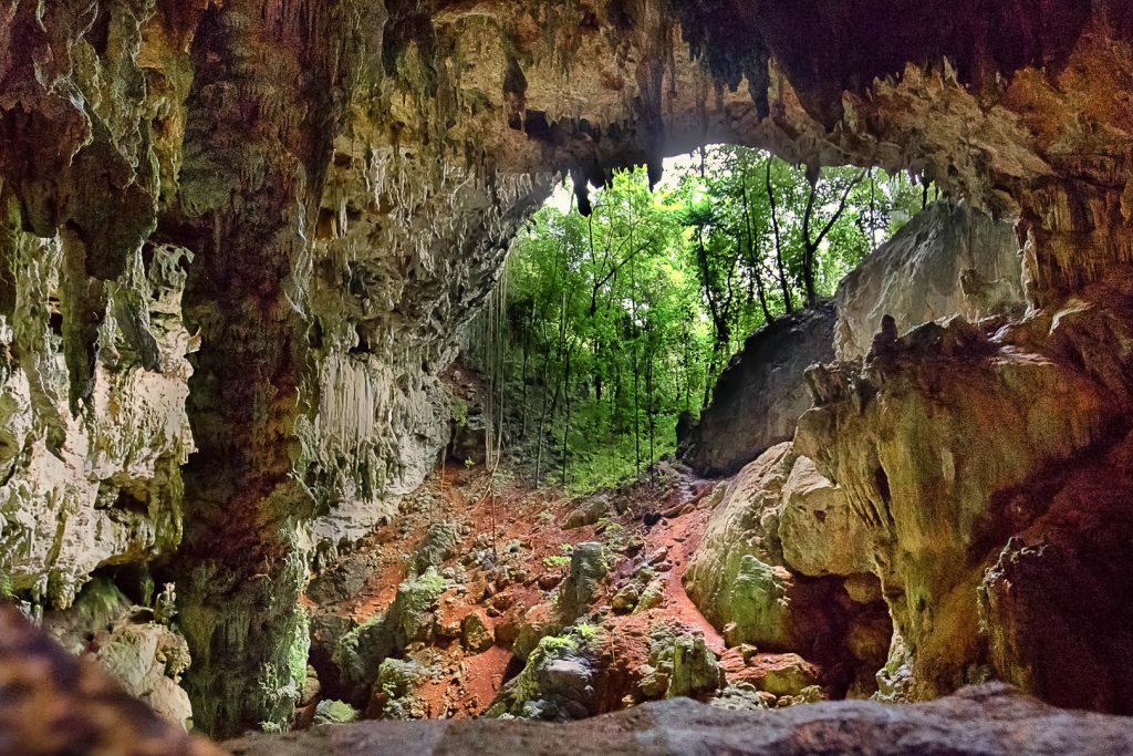 The entrance to the ceremonial cave at the Rainforest Lodge at Sleeping Giant