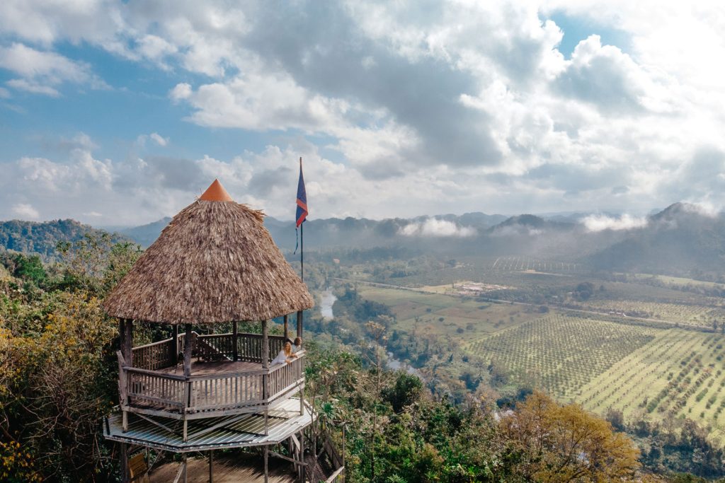 The watchtower overlooking the mountains and property at The Rainforest Lodge at Sleeping Giant