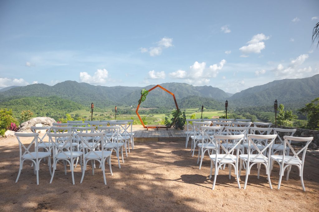 A wedding setup at the cliff at The Rainforest Lodge at Sleeping Giant