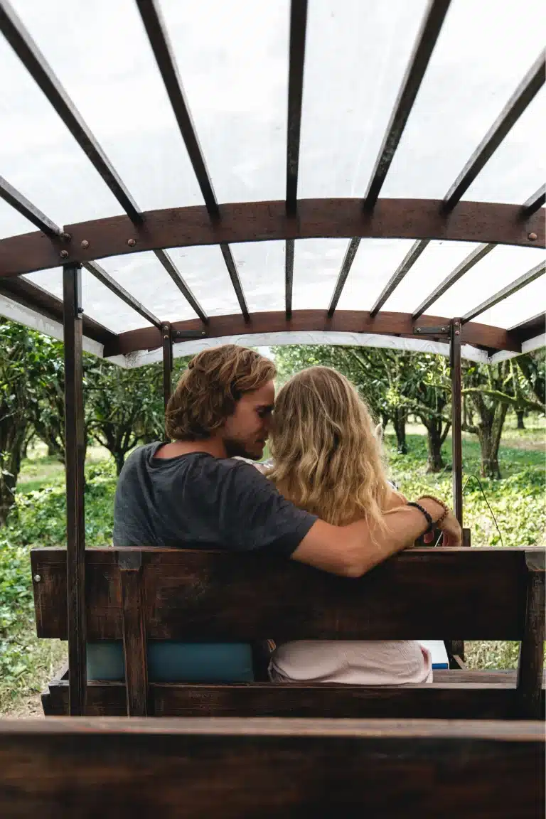 A couple on the horse and buggy tour at The Rainforest Lodge at Sleeping Giant