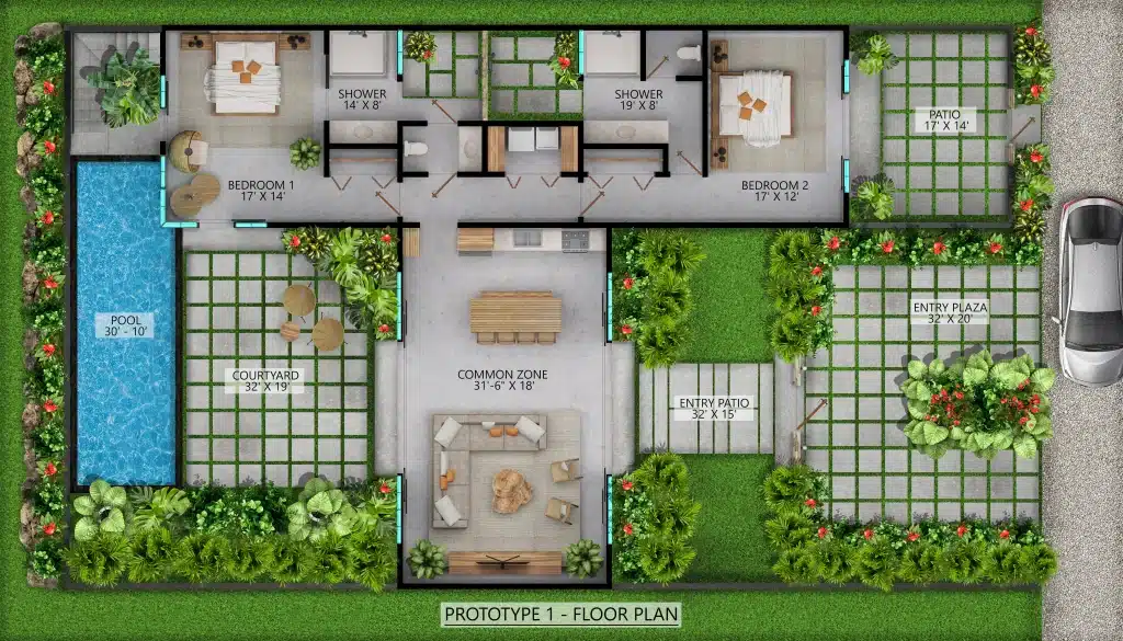 The 2 bedroom floor plan at The Bank Housing Development